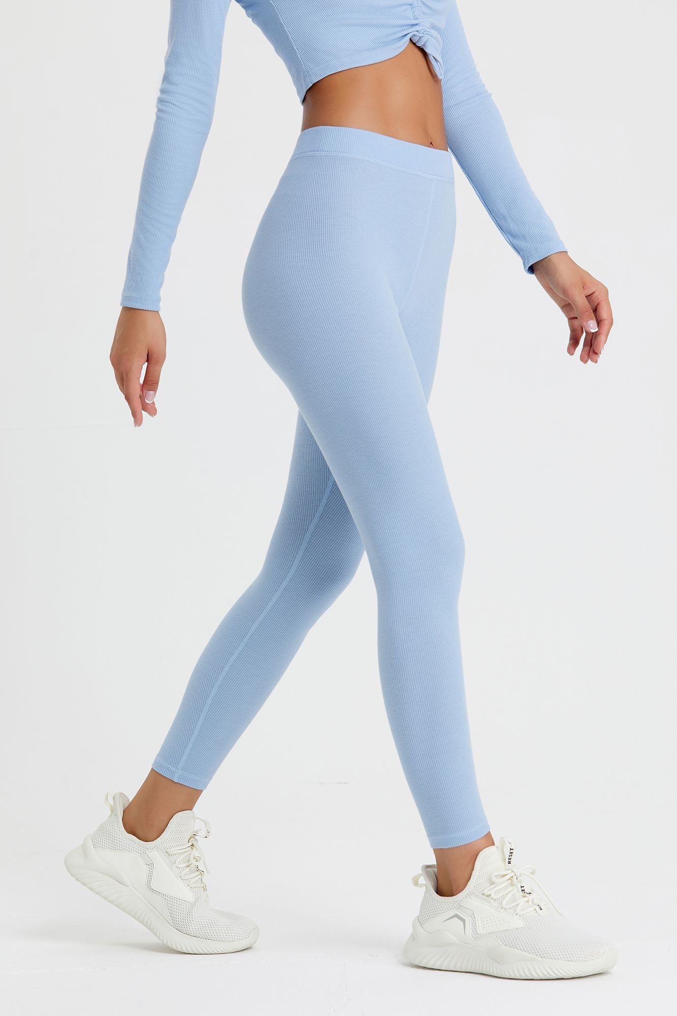 Ribbed Mid-Waist Workout Leggings by bornfocus