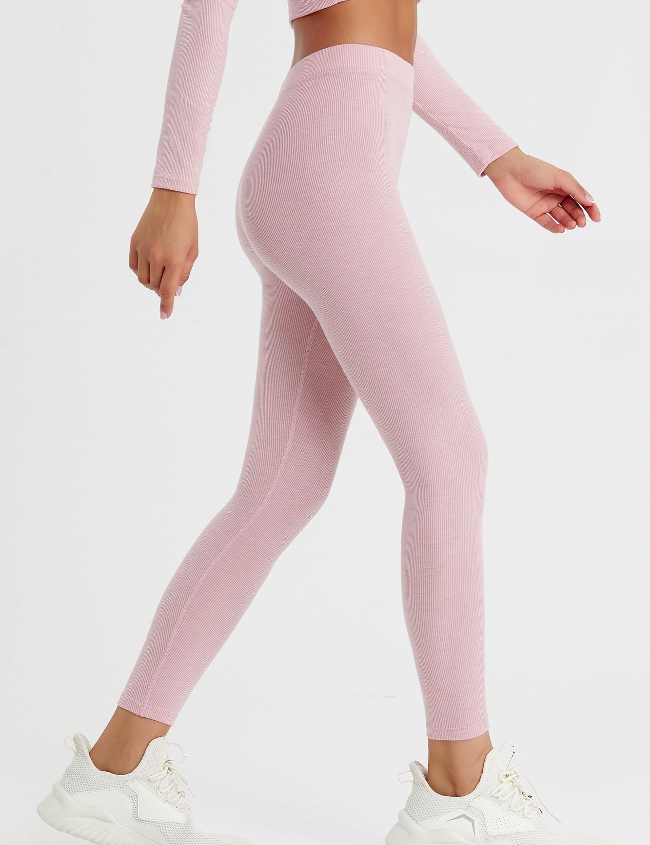 Ribbed Mid-Waist Workout Leggings by bornfocus