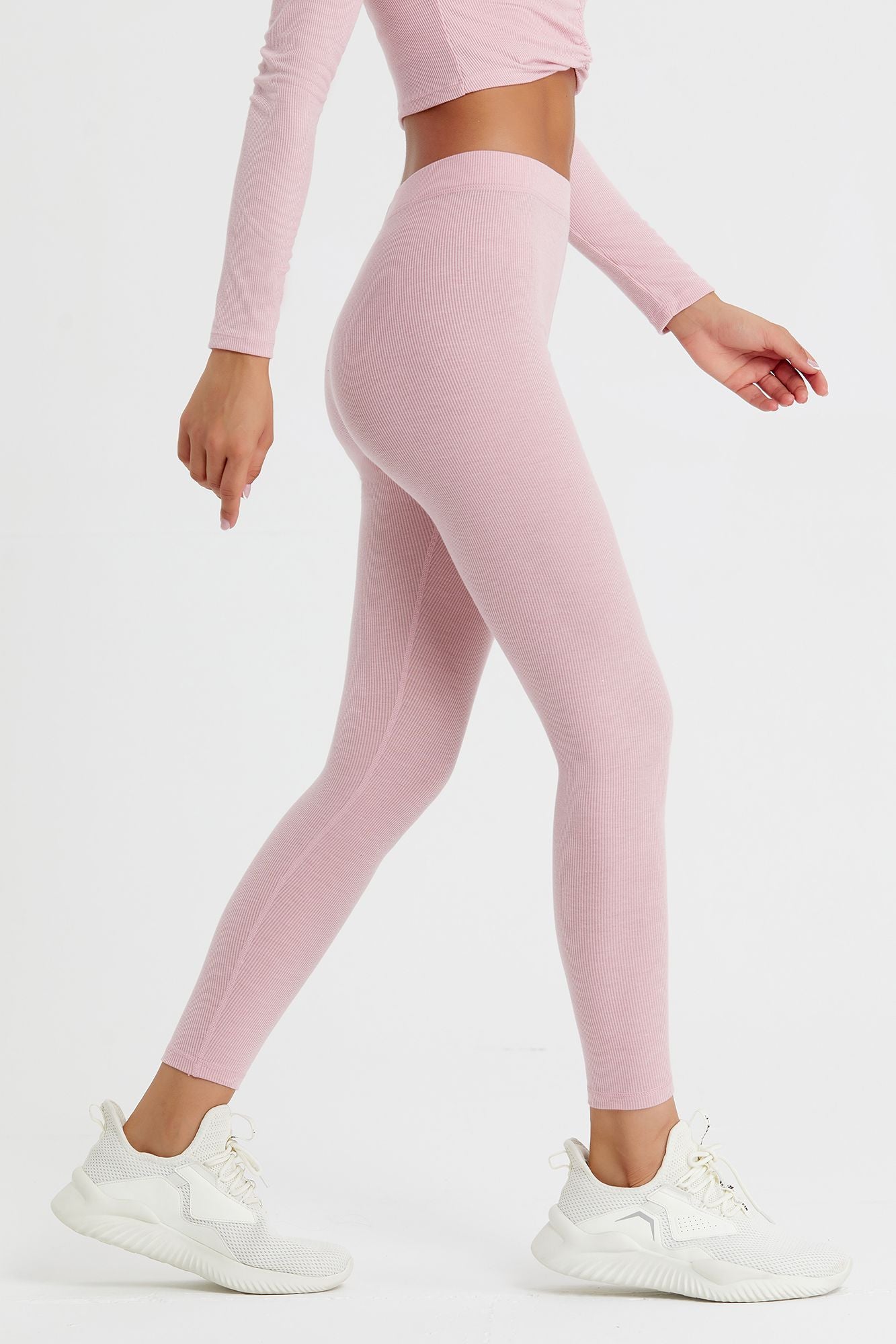 Ribbed Mid-Waist Workout Leggings by bornfocus