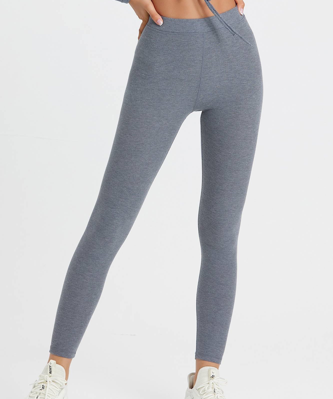 Ribbed Mid-Waist Workout Leggings by bornfocus