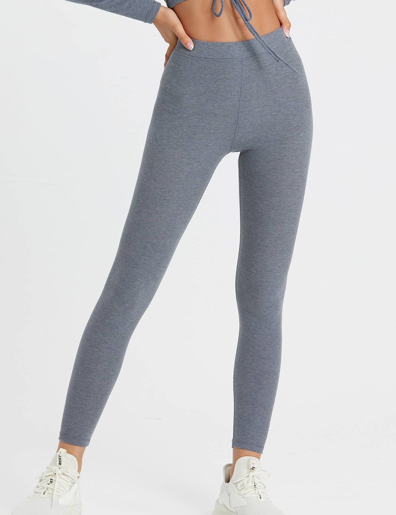 Ribbed Mid-Waist Workout Leggings by bornfocus