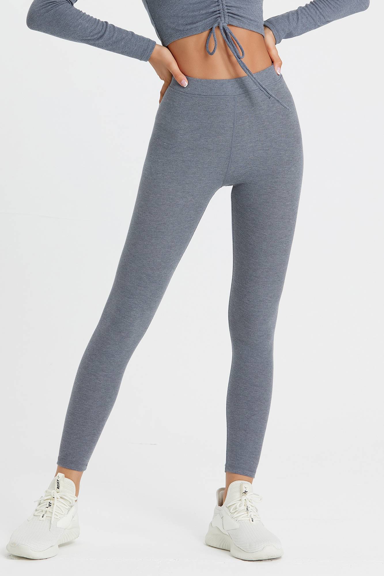 Ribbed Mid-Waist Workout Leggings by bornfocus