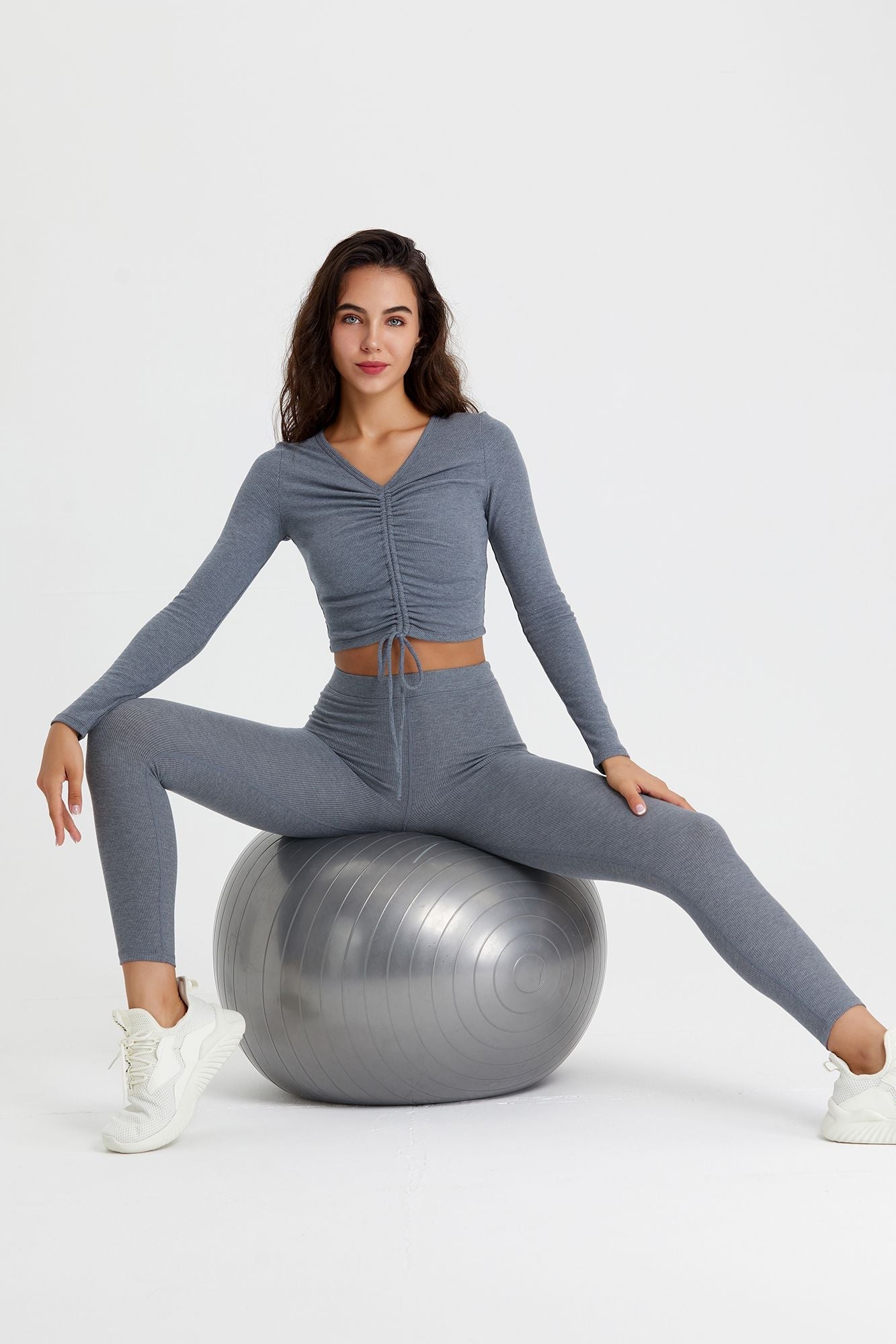 Ribbed Mid-Waist Workout Leggings by bornfocus