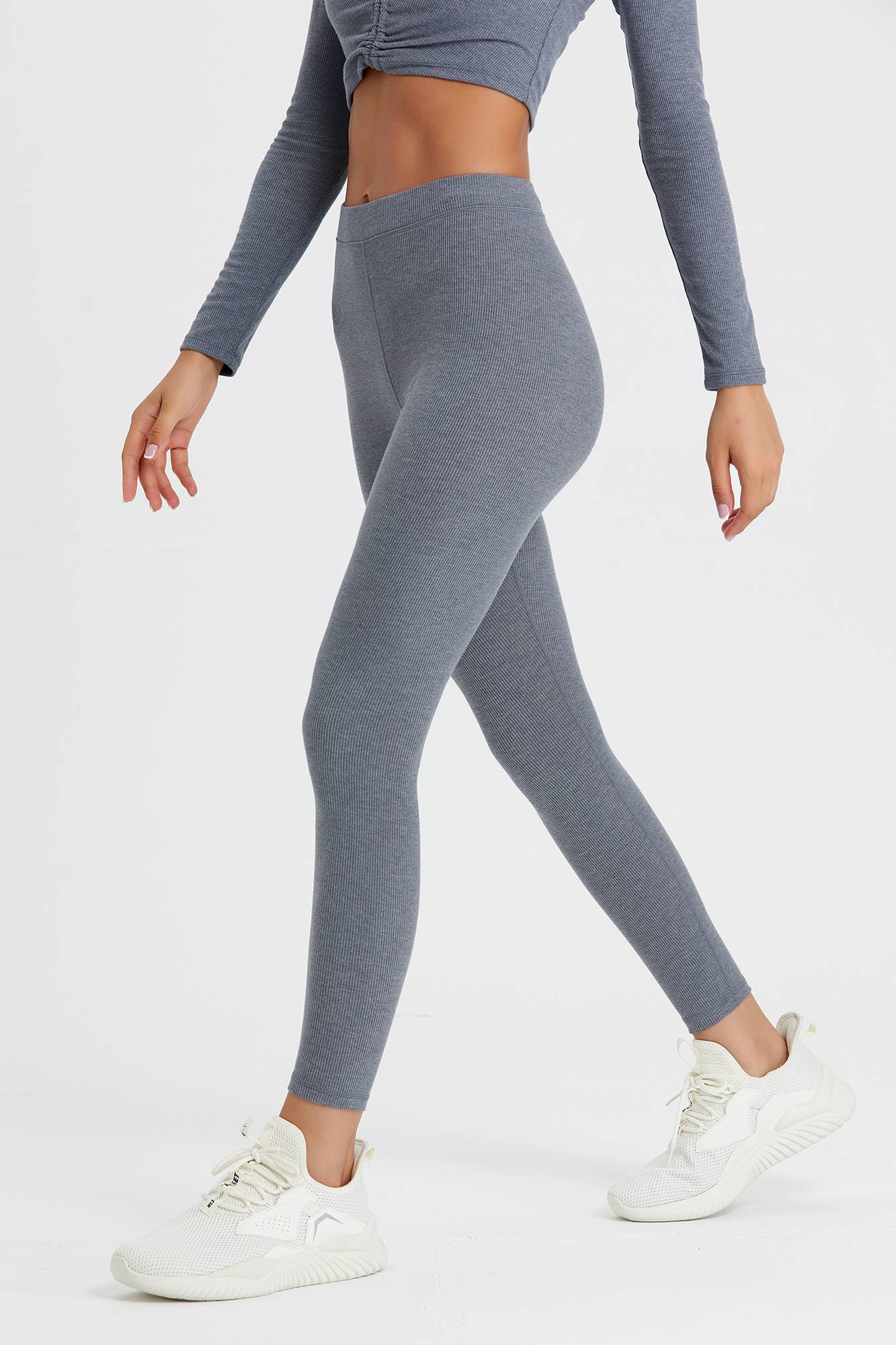 Ribbed Mid-Waist Workout Leggings by bornfocus