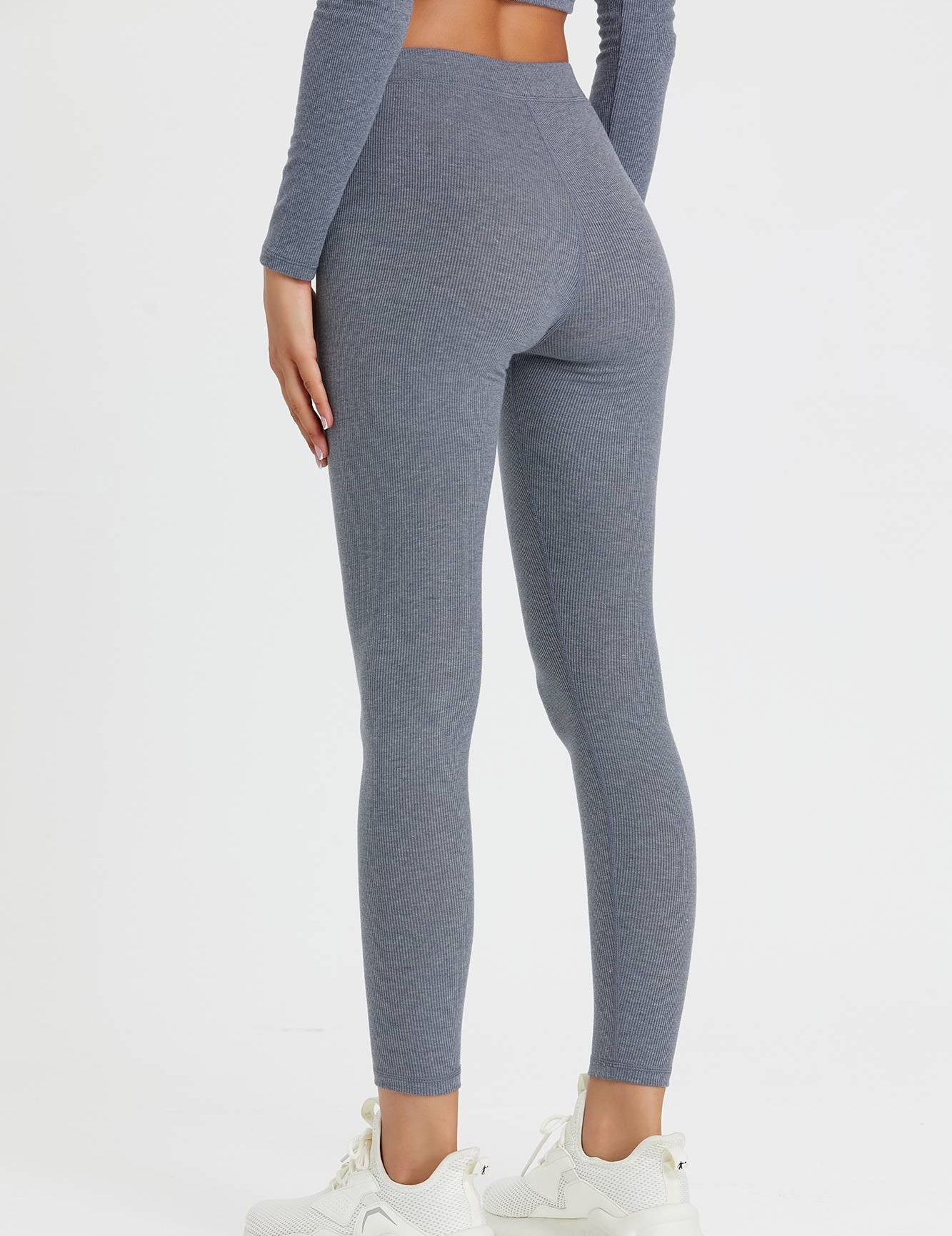 Ribbed Mid-Waist Workout Leggings by bornfocus