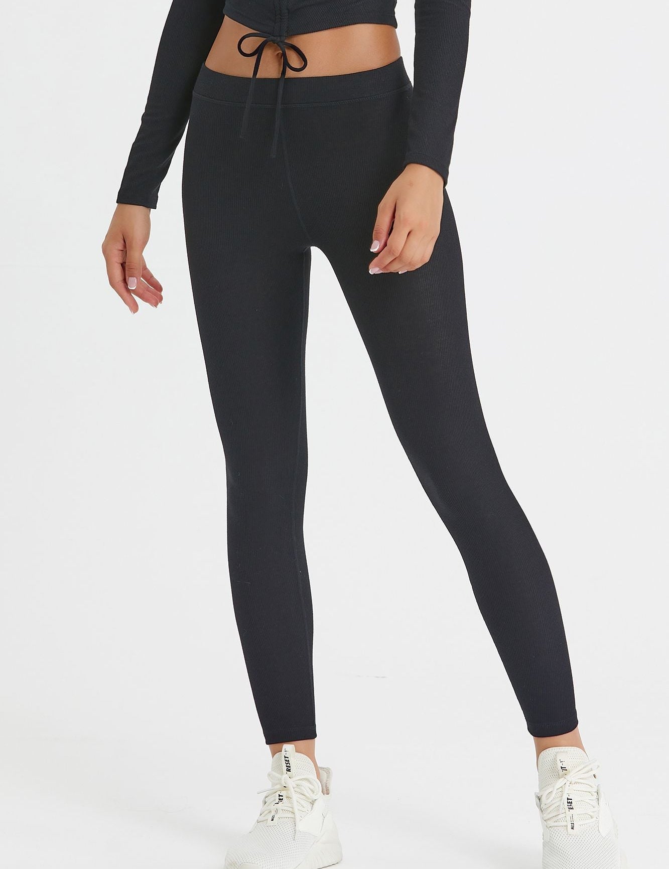 Ribbed Mid-Waist Workout Leggings by bornfocus