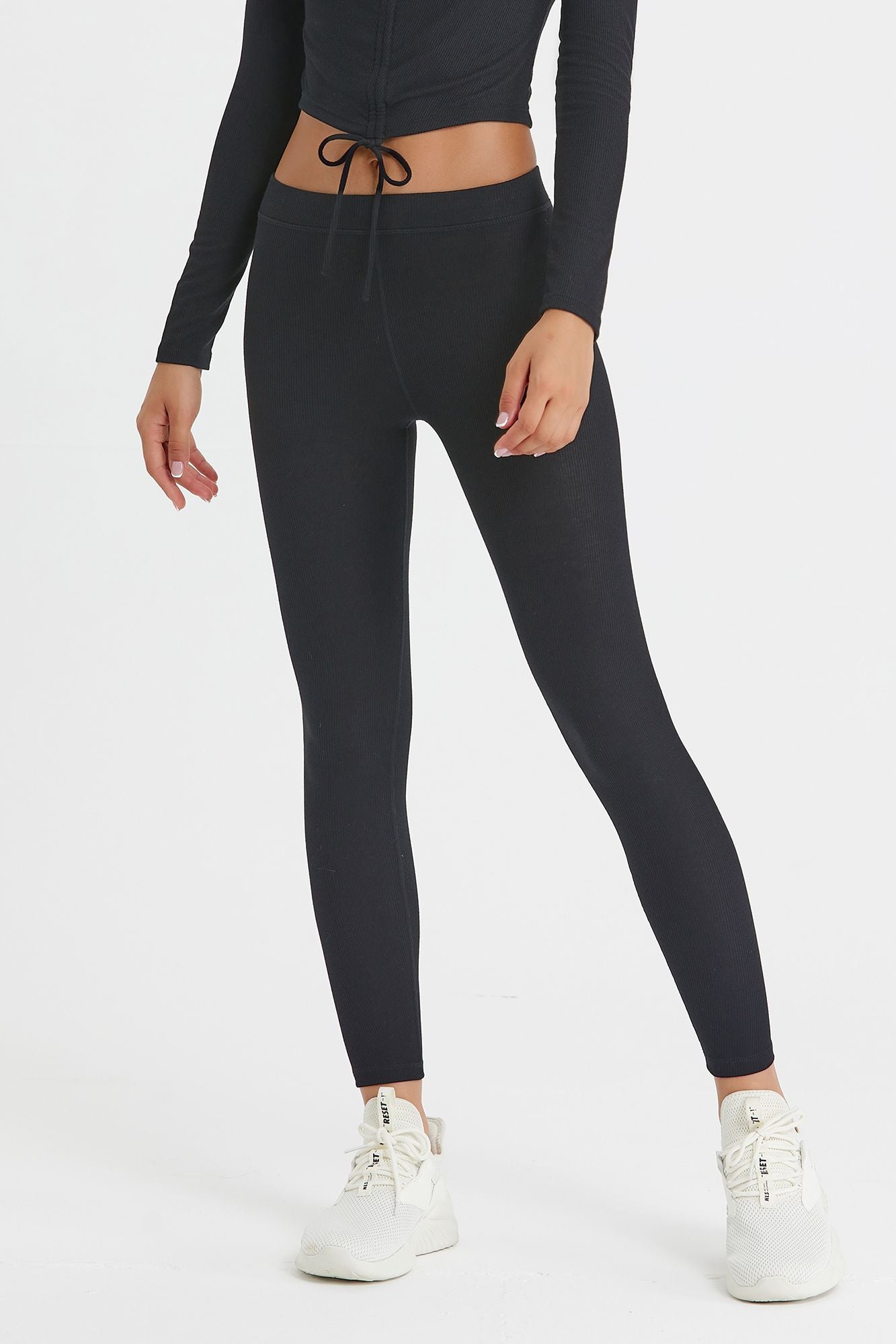 Ribbed Mid-Waist Workout Leggings by bornfocus
