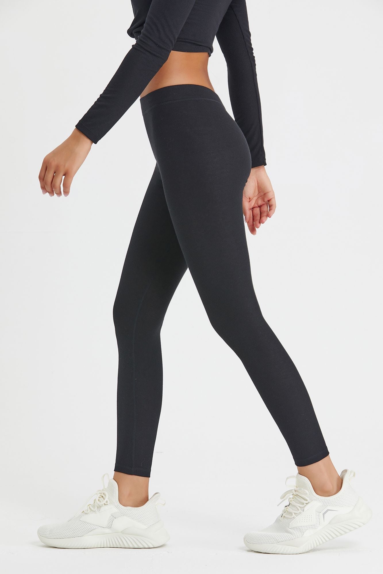 Ribbed Mid-Waist Workout Leggings by bornfocus
