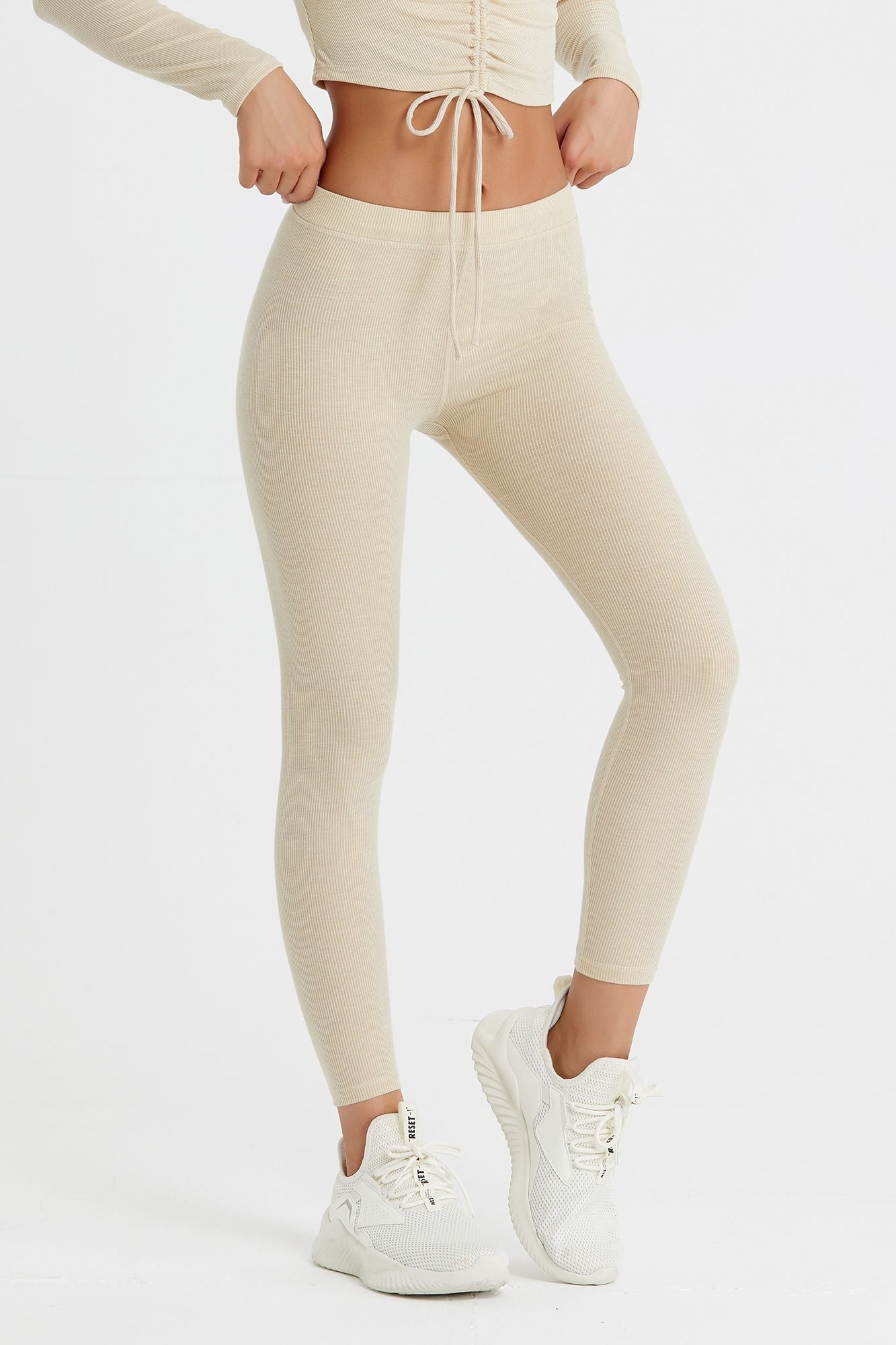 Ribbed Mid-Waist Workout Leggings by bornfocus
