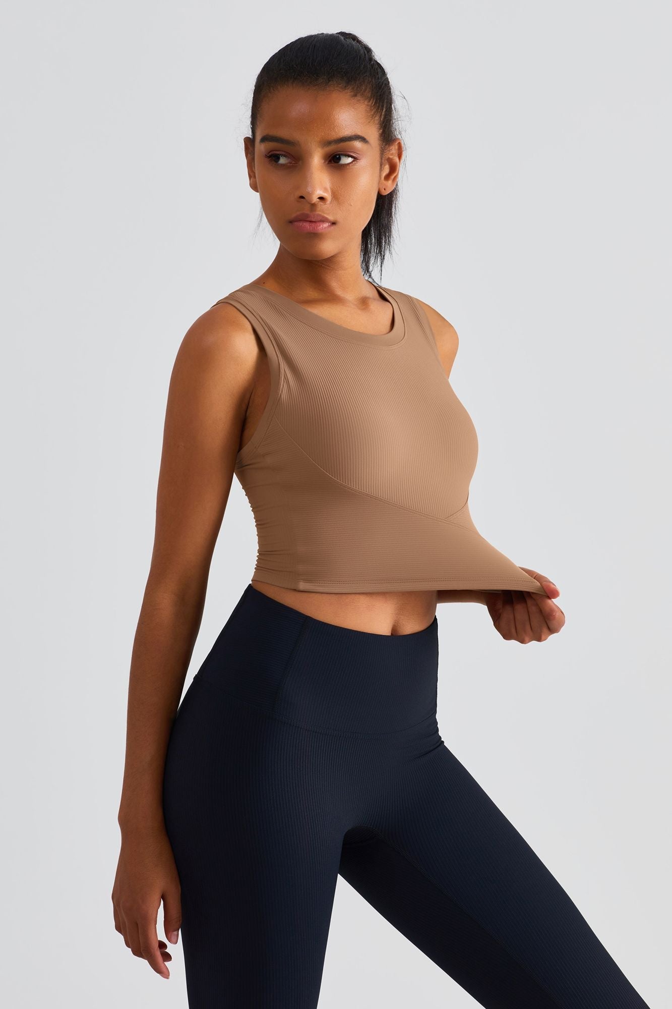 Ribbed Longline Racerback Sports Bra by bornfocus