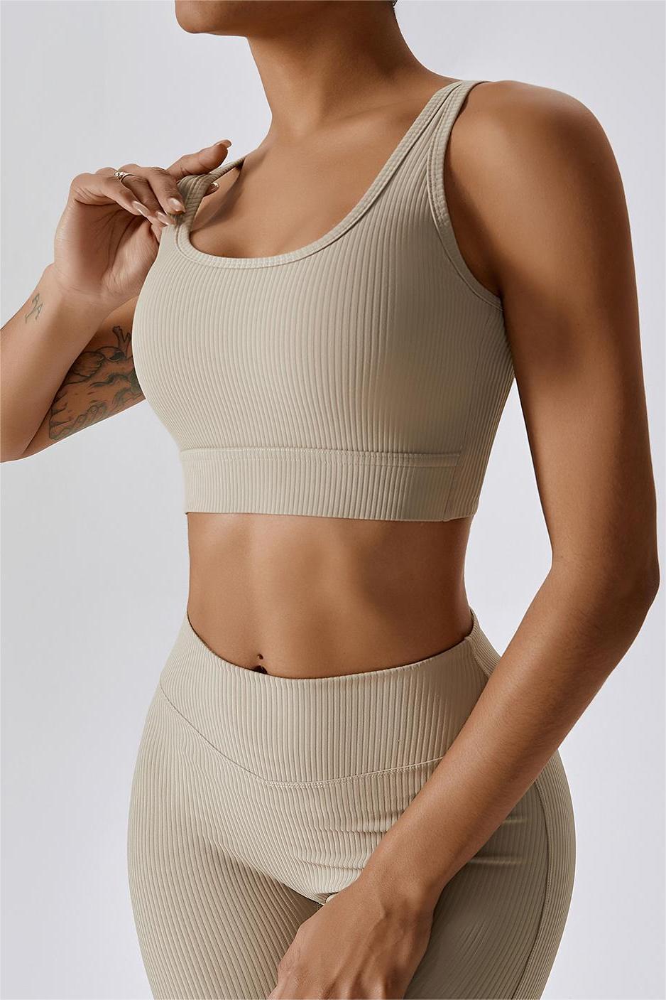 Ribbed Caged Back Sports Bra by bornfocus