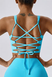 Ribbed Caged Back Sports Bra by bornfocus