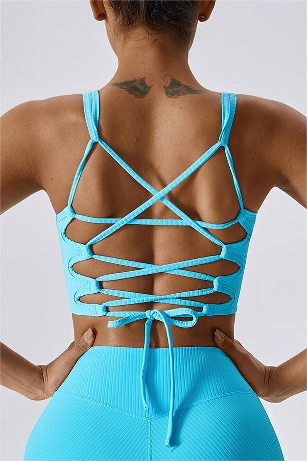 Ribbed Caged Back Sports Bra by bornfocus