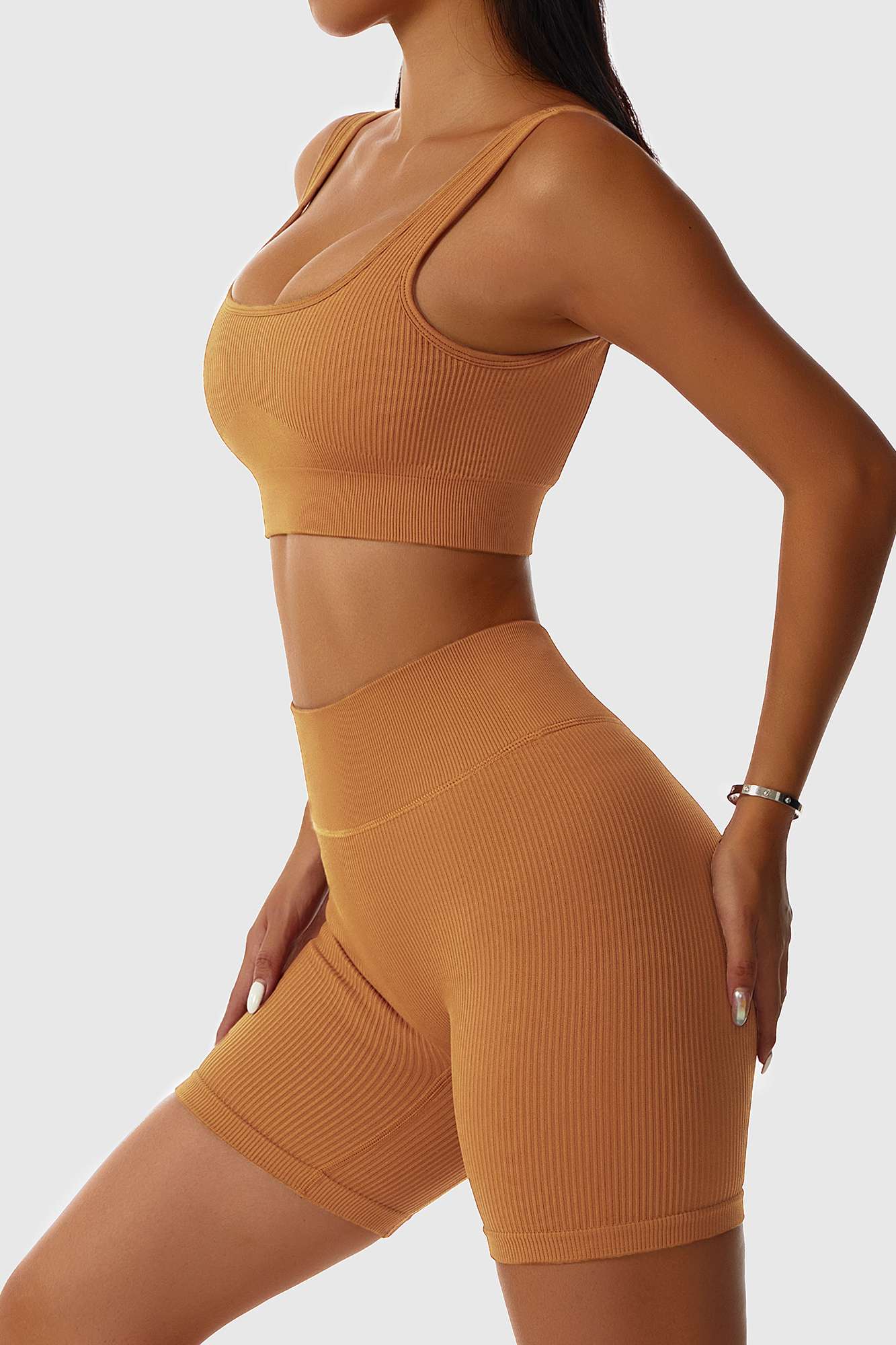 Ribbed Scoop Neckline Sports Bra by bornfocus