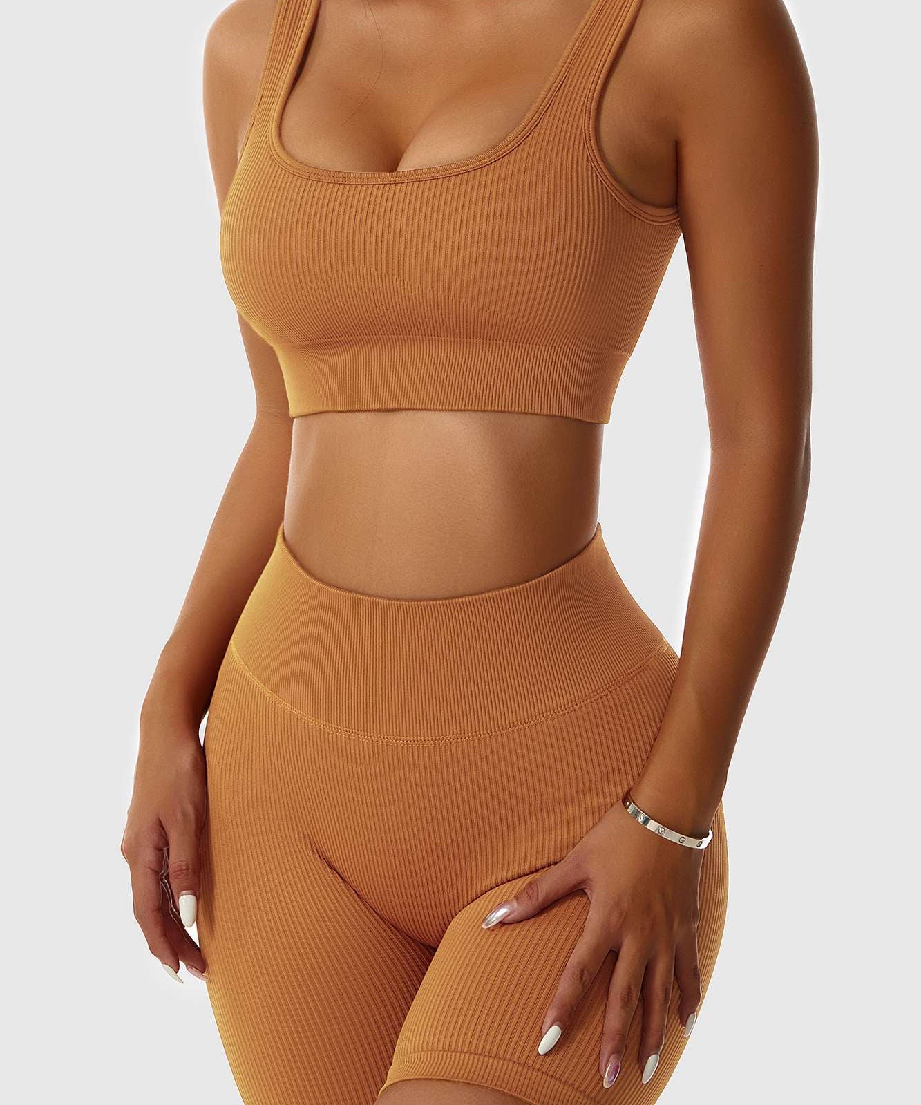 Ribbed Scoop Neckline Sports Bra by bornfocus