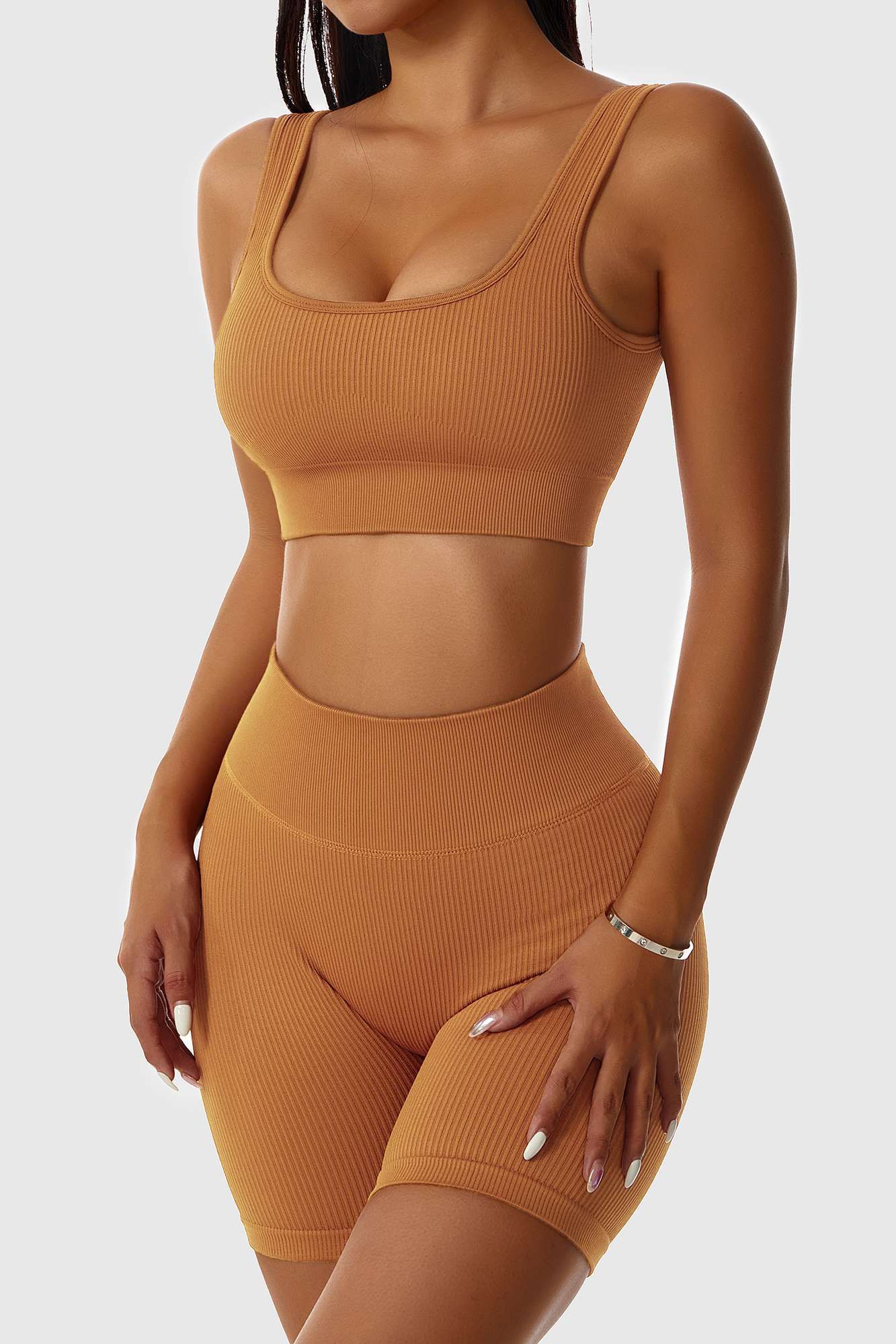 Ribbed Scoop Neckline Sports Bra by bornfocus