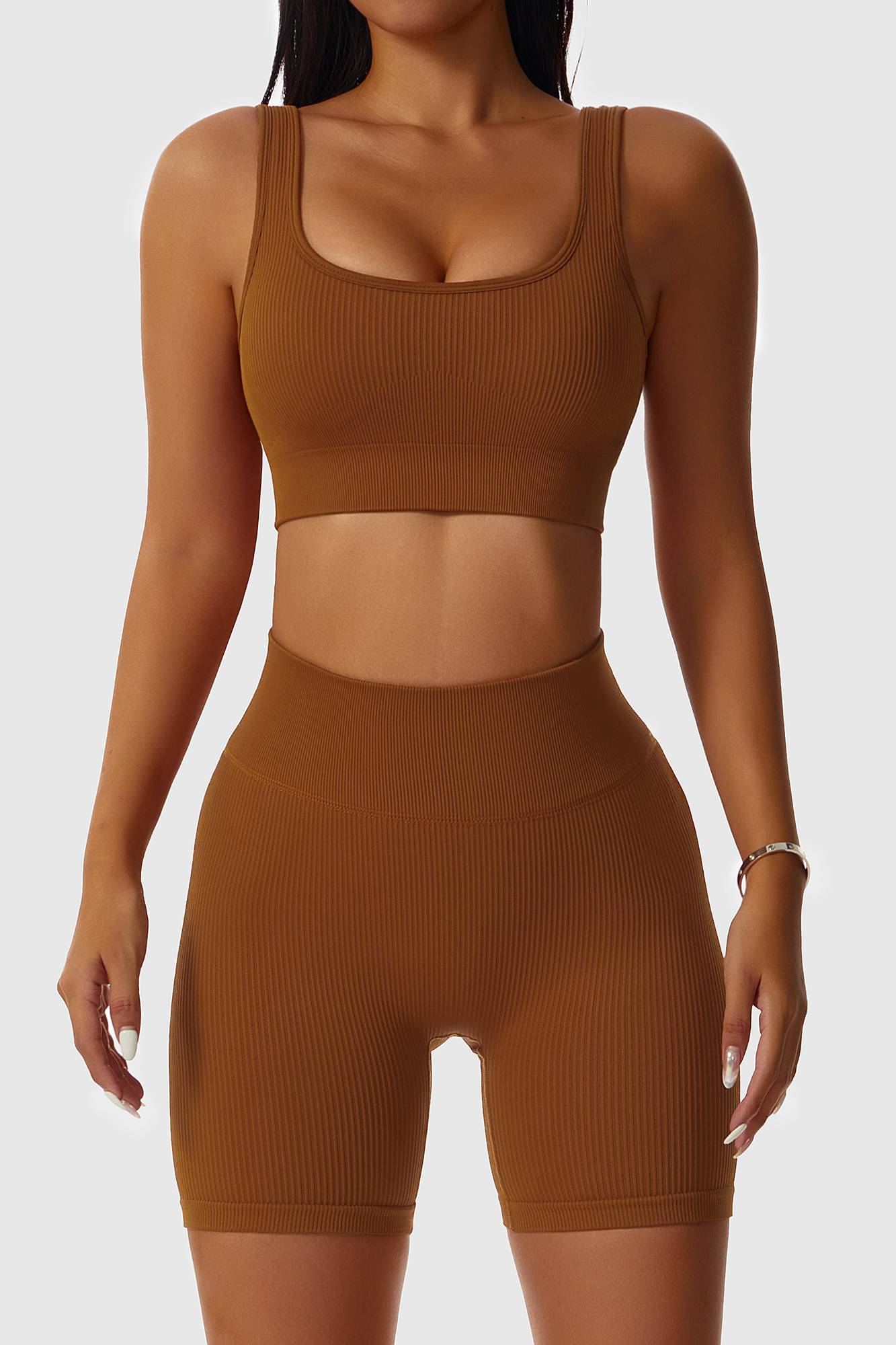 Ribbed Scoop Neckline Sports Bra by bornfocus