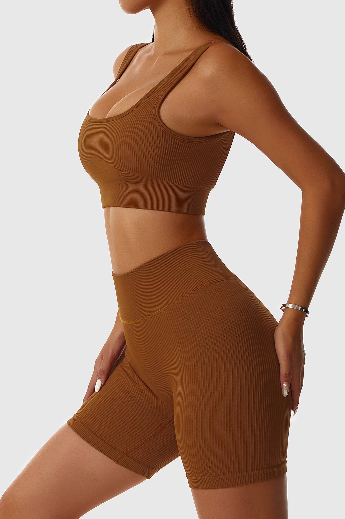 Ribbed Scoop Neckline Sports Bra by bornfocus