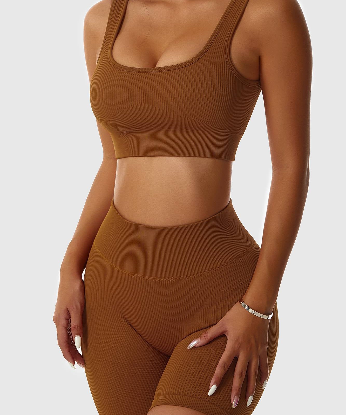 Ribbed Scoop Neckline Sports Bra by bornfocus