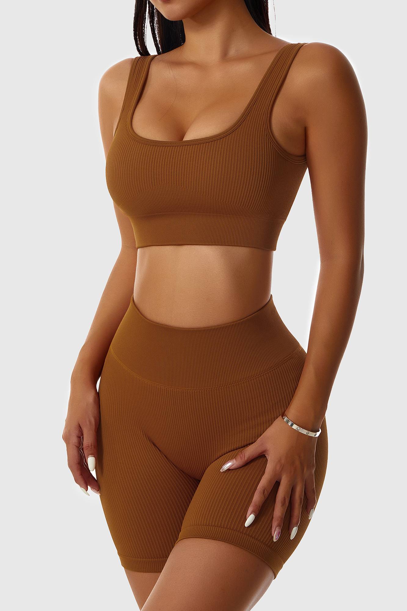 Ribbed Scoop Neckline Sports Bra by bornfocus