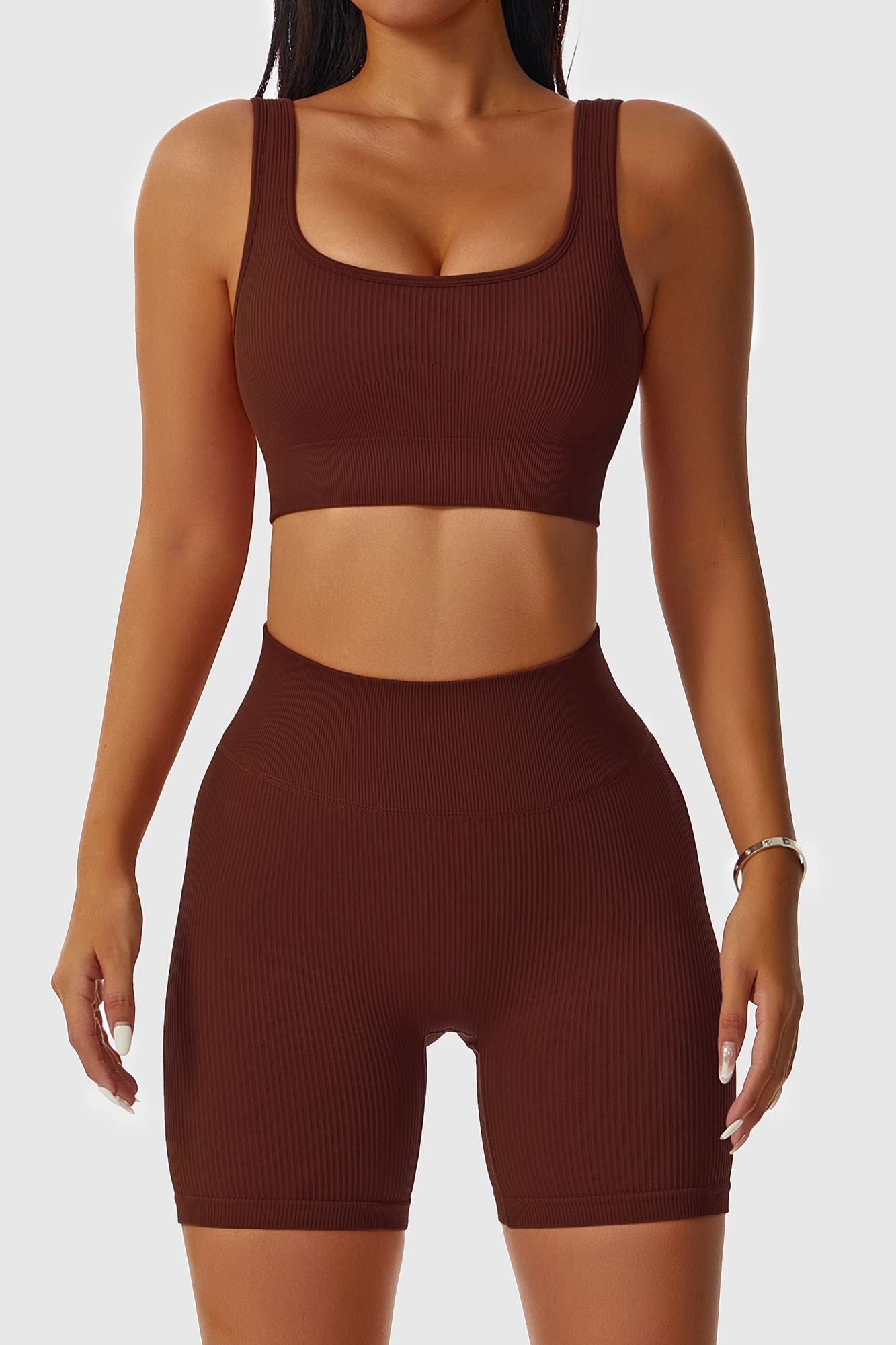 Ribbed Scoop Neckline Sports Bra by bornfocus