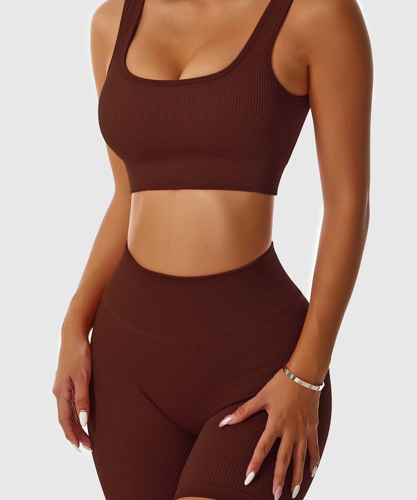 Ribbed Scoop Neckline Sports Bra by bornfocus