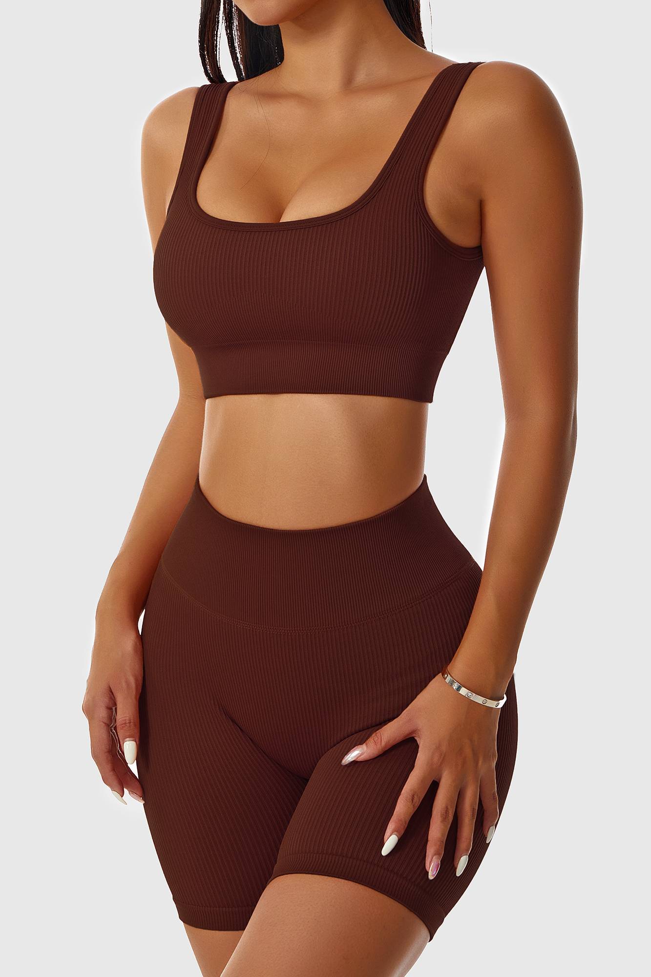 Ribbed Scoop Neckline Sports Bra by bornfocus