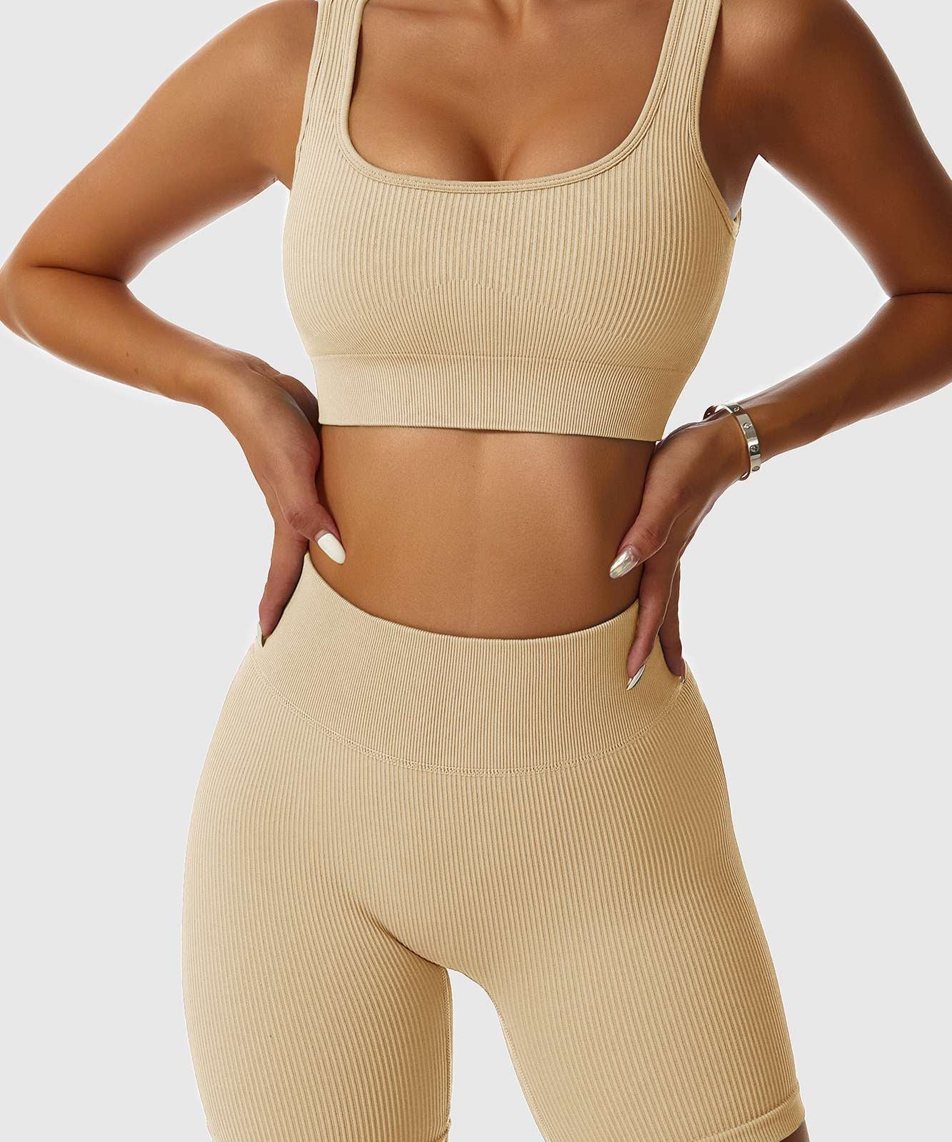 Ribbed Scoop Neckline Sports Bra by bornfocus
