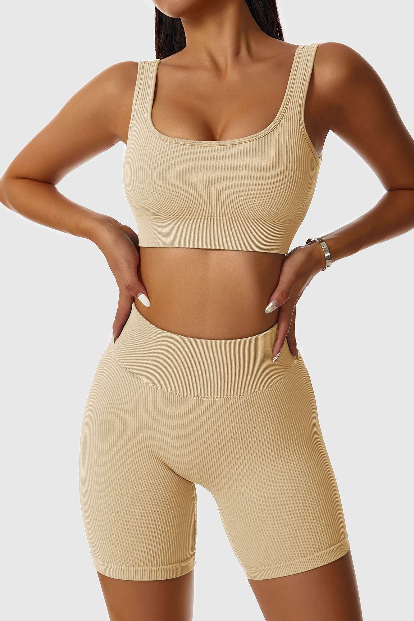 Ribbed Scoop Neckline Sports Bra by bornfocus