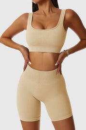 Ribbed Scoop Neckline Sports Bra by bornfocus