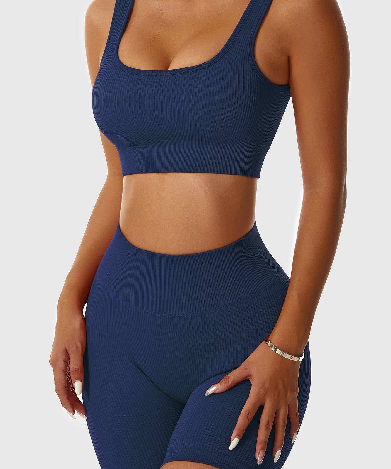 Ribbed Scoop Neckline Sports Bra by bornfocus