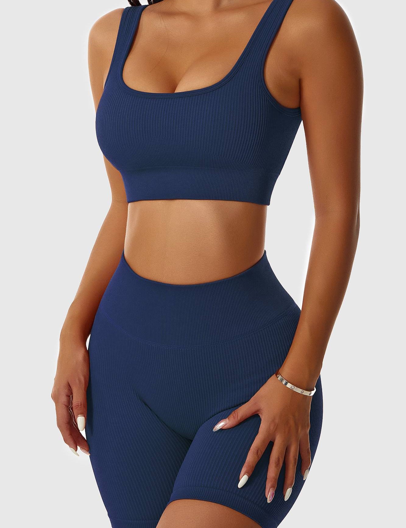 Ribbed Scoop Neckline Sports Bra by bornfocus