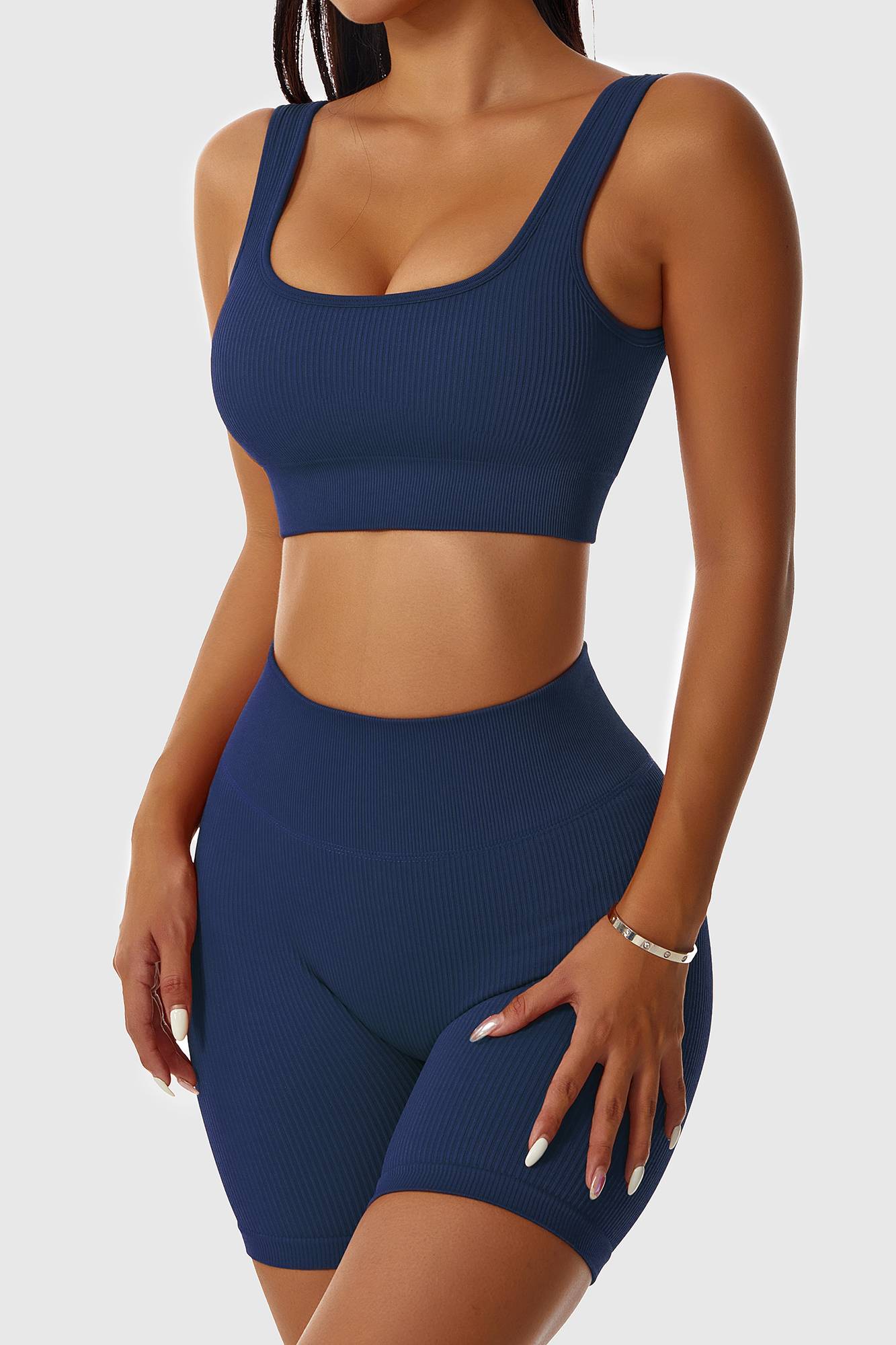 Ribbed Scoop Neckline Sports Bra by bornfocus
