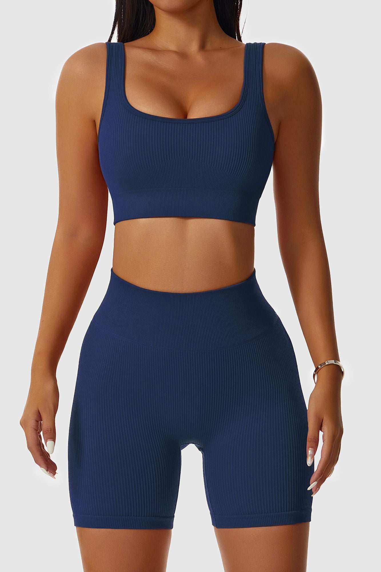Ribbed Scoop Neckline Sports Bra by bornfocus