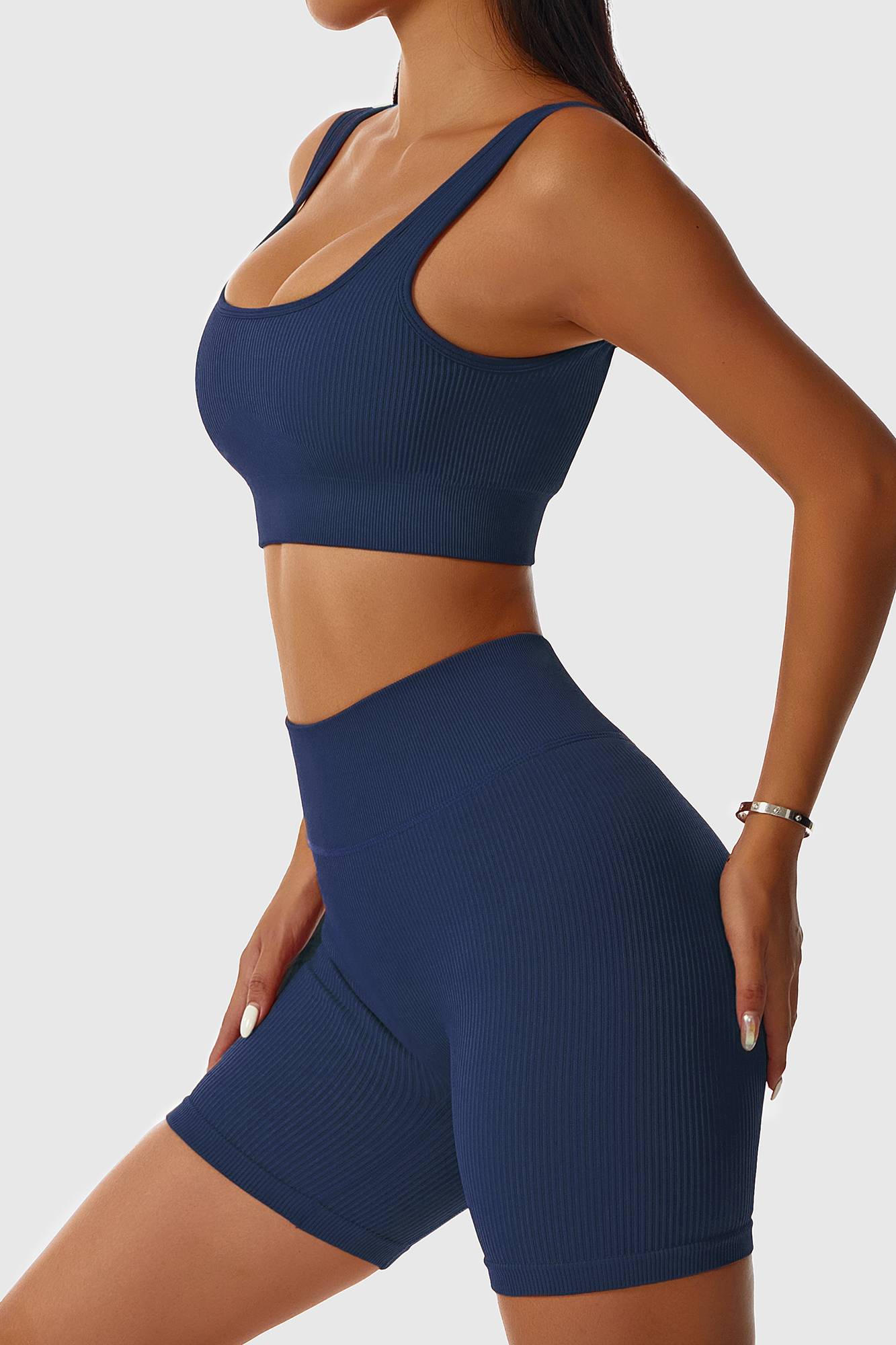 Ribbed Scoop Neckline Sports Bra by bornfocus