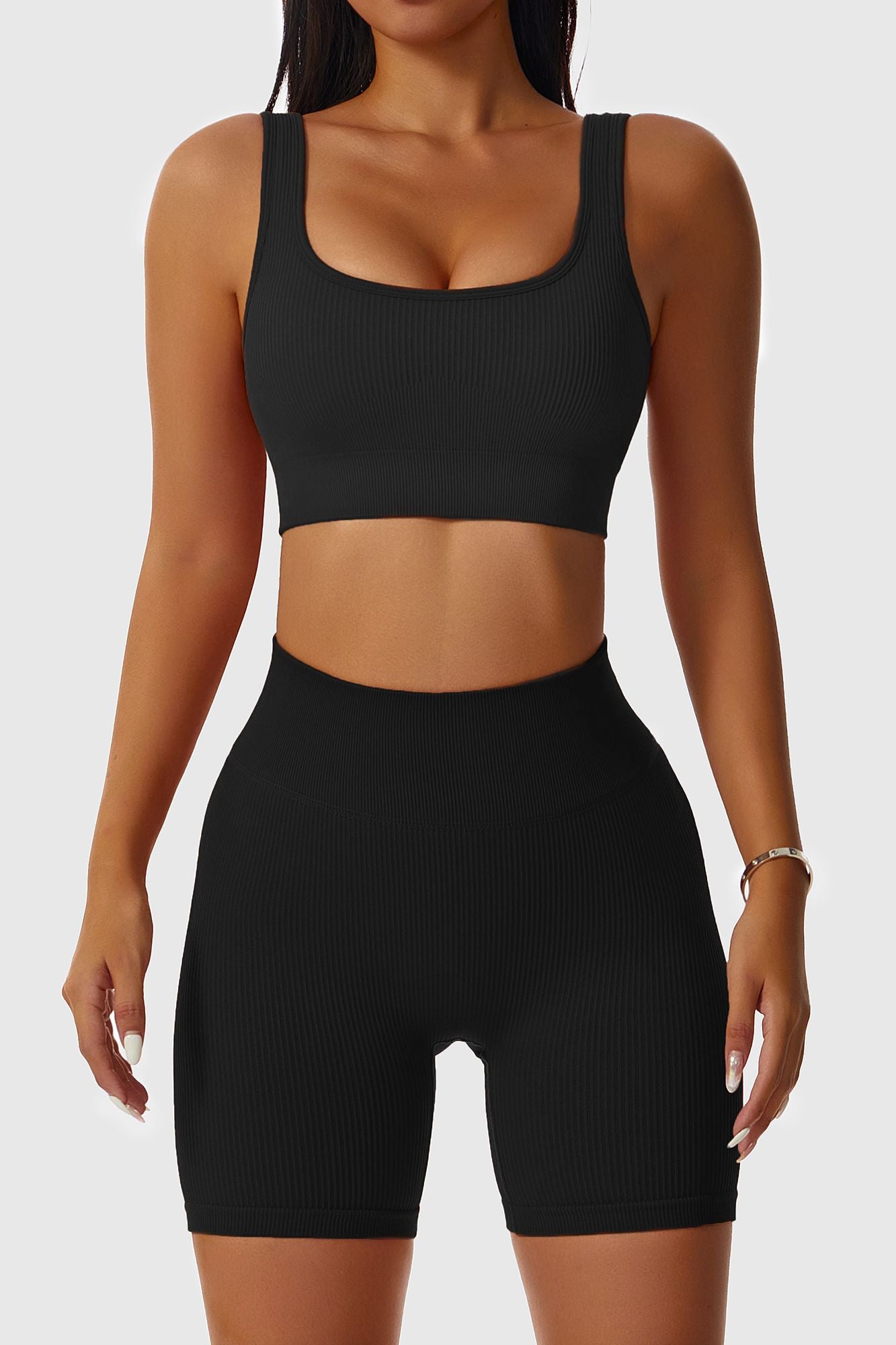 Ribbed Scoop Neckline Sports Bra by bornfocus