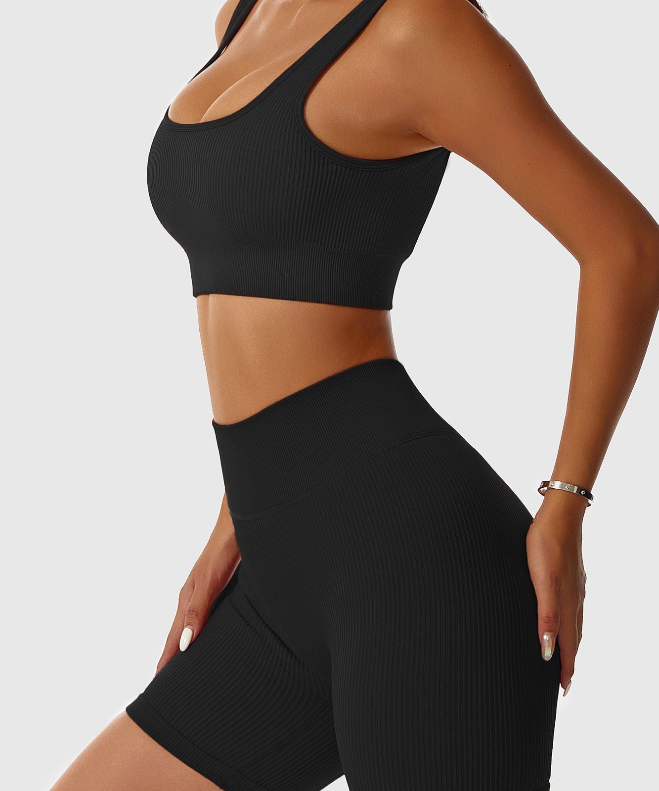Ribbed Scoop Neckline Sports Bra by bornfocus