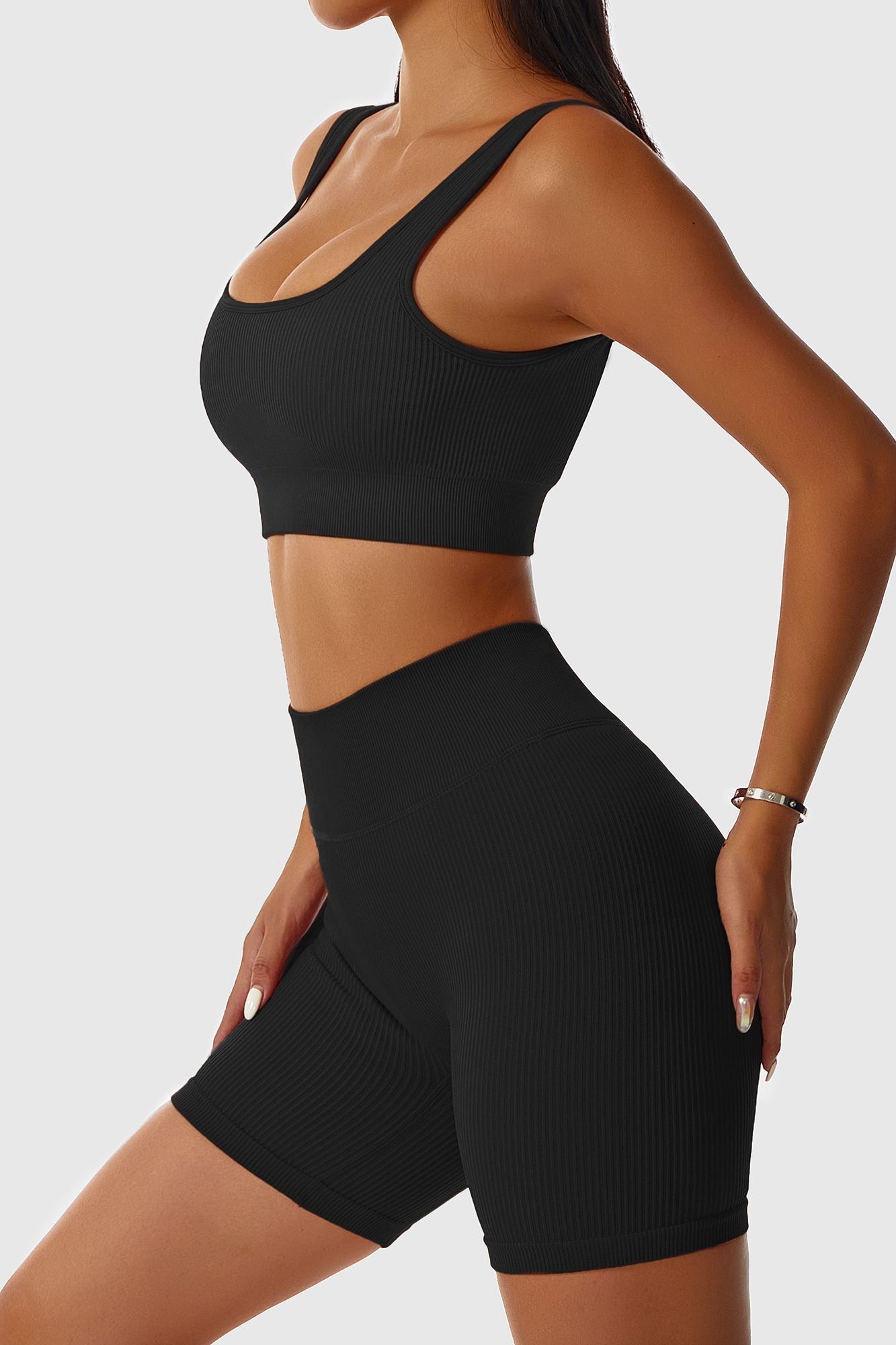 Ribbed Scoop Neckline Sports Bra by bornfocus