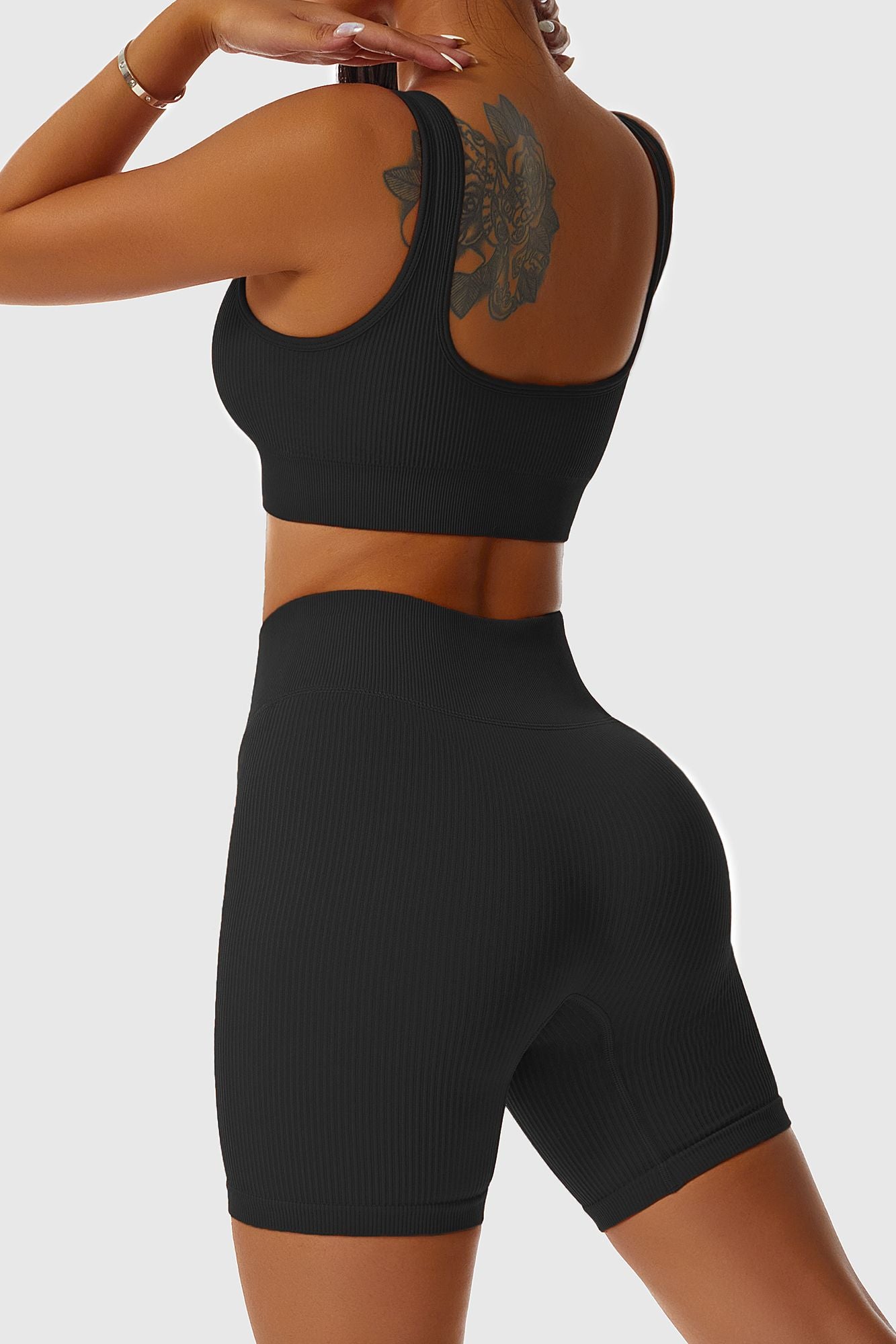 Ribbed Scoop Neckline Sports Bra by bornfocus