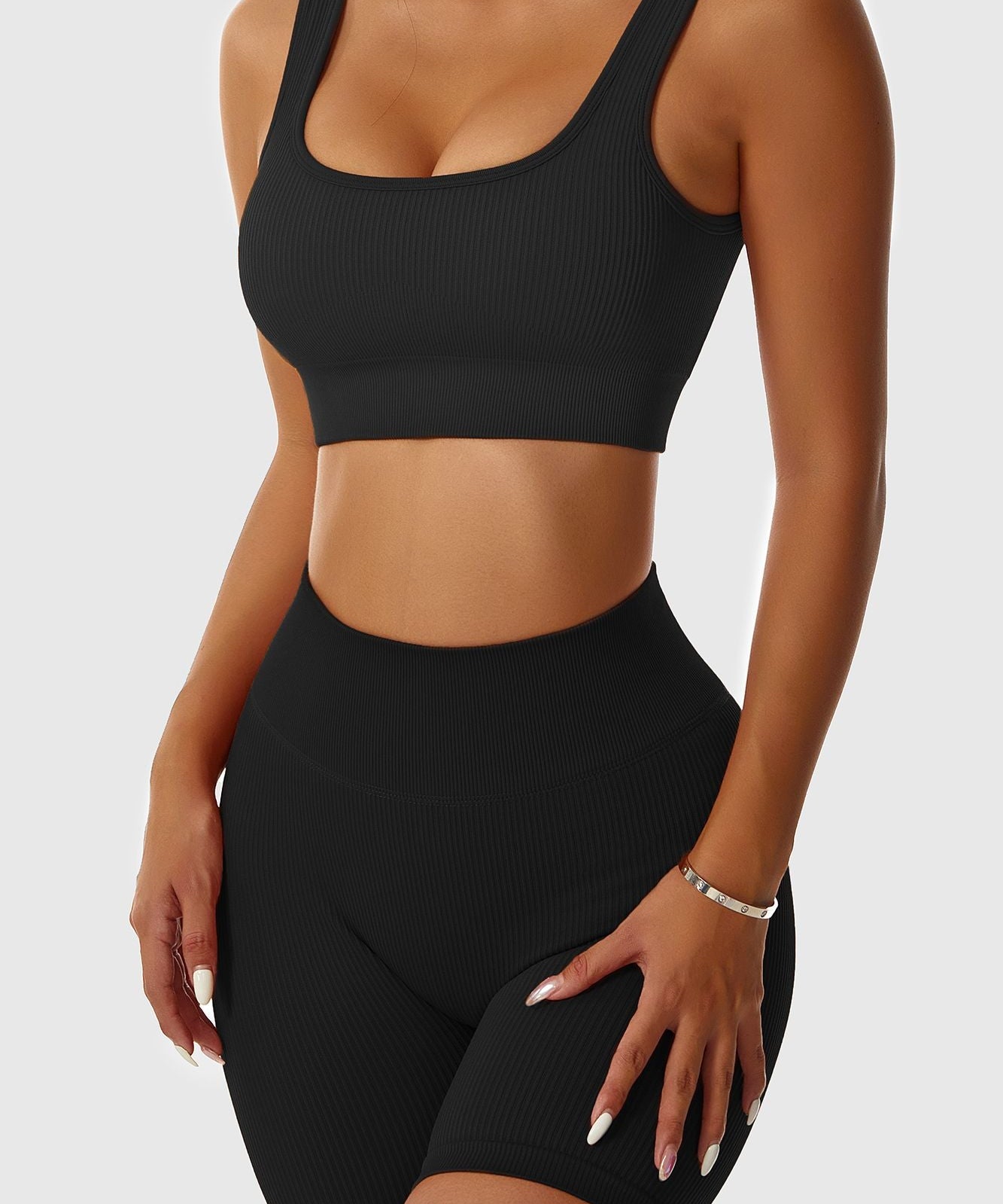 Ribbed Scoop Neckline Sports Bra by bornfocus