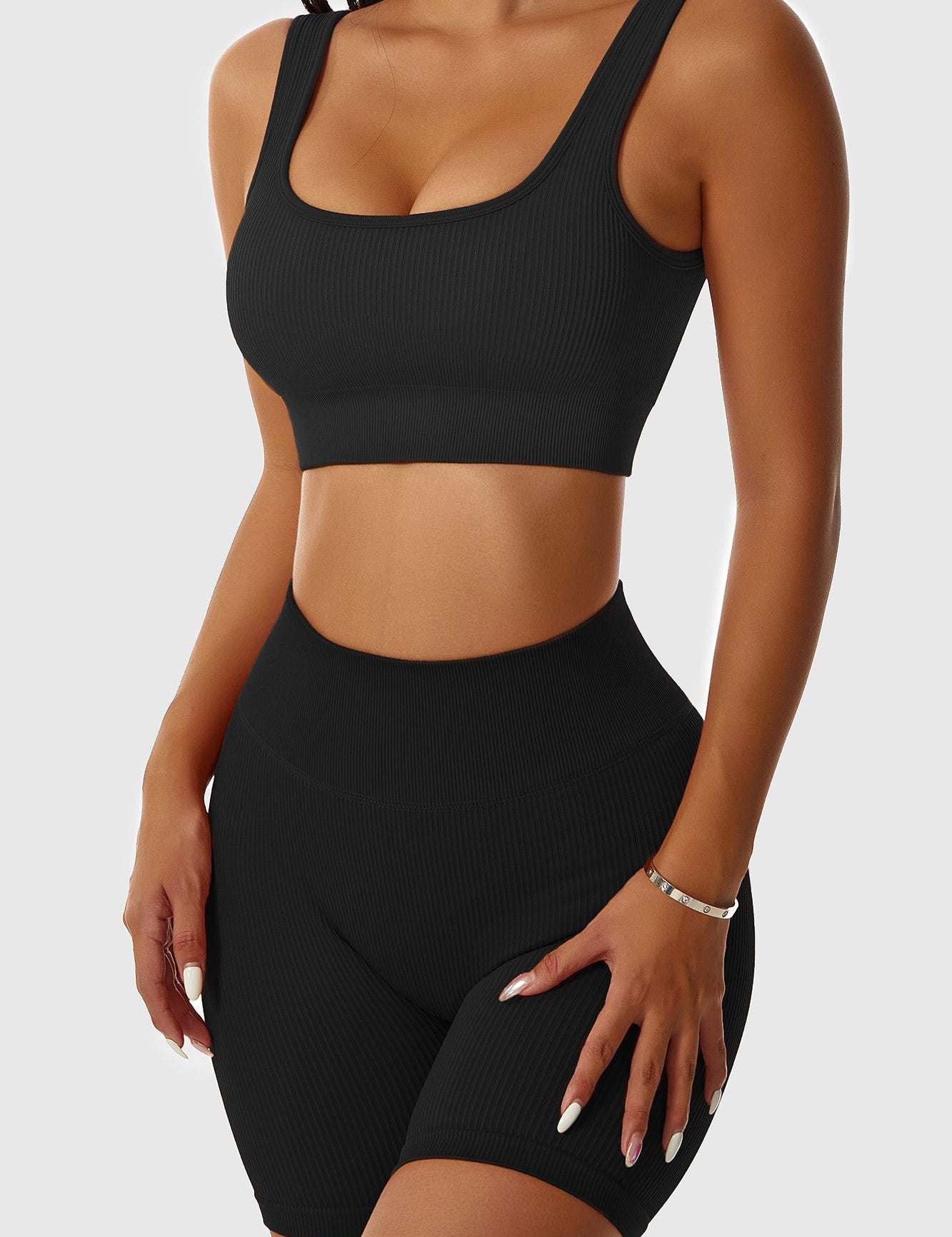 Ribbed Scoop Neckline Sports Bra by bornfocus