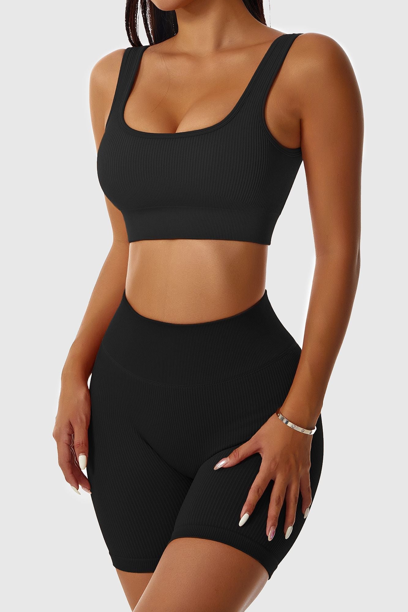 Ribbed Scoop Neckline Sports Bra by bornfocus