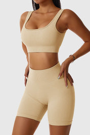 Ribbed Scoop Neckline Sports Bra by bornfocus