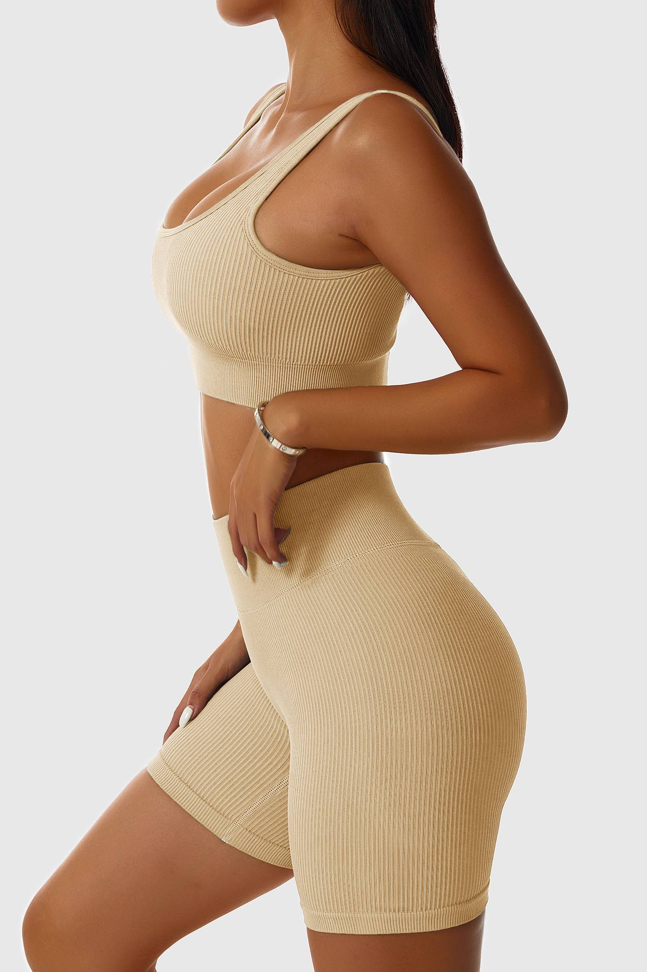 Ribbed Scoop Neckline Sports Bra by bornfocus