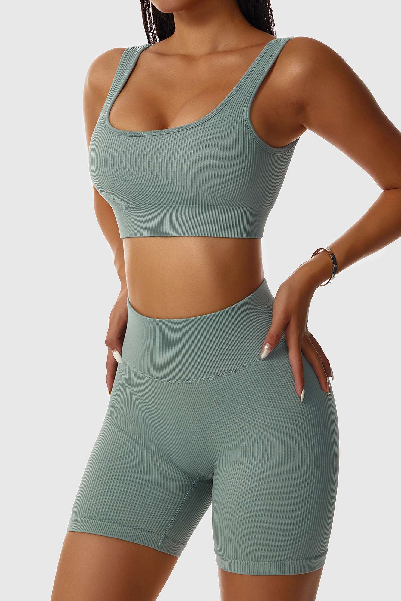 Ribbed Scoop Neckline Sports Bra by bornfocus