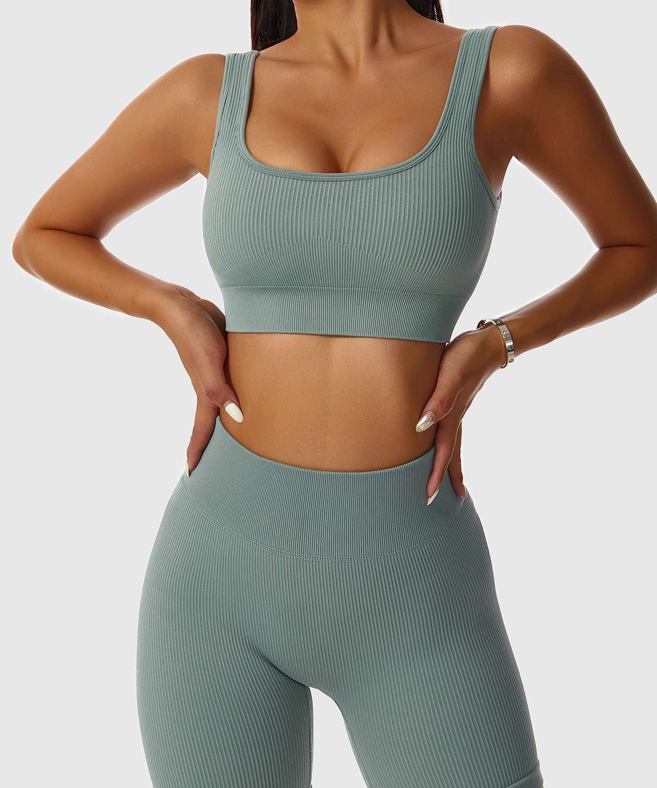 Ribbed Scoop Neckline Sports Bra by bornfocus