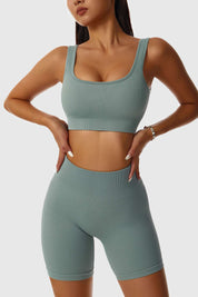 Ribbed Scoop Neckline Sports Bra by bornfocus