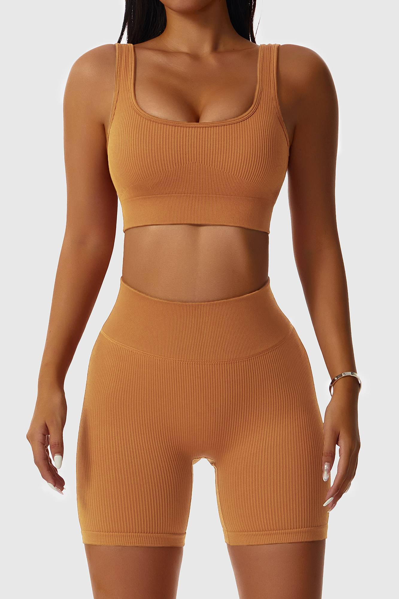 Ribbed Scoop Neckline Sports Bra by bornfocus