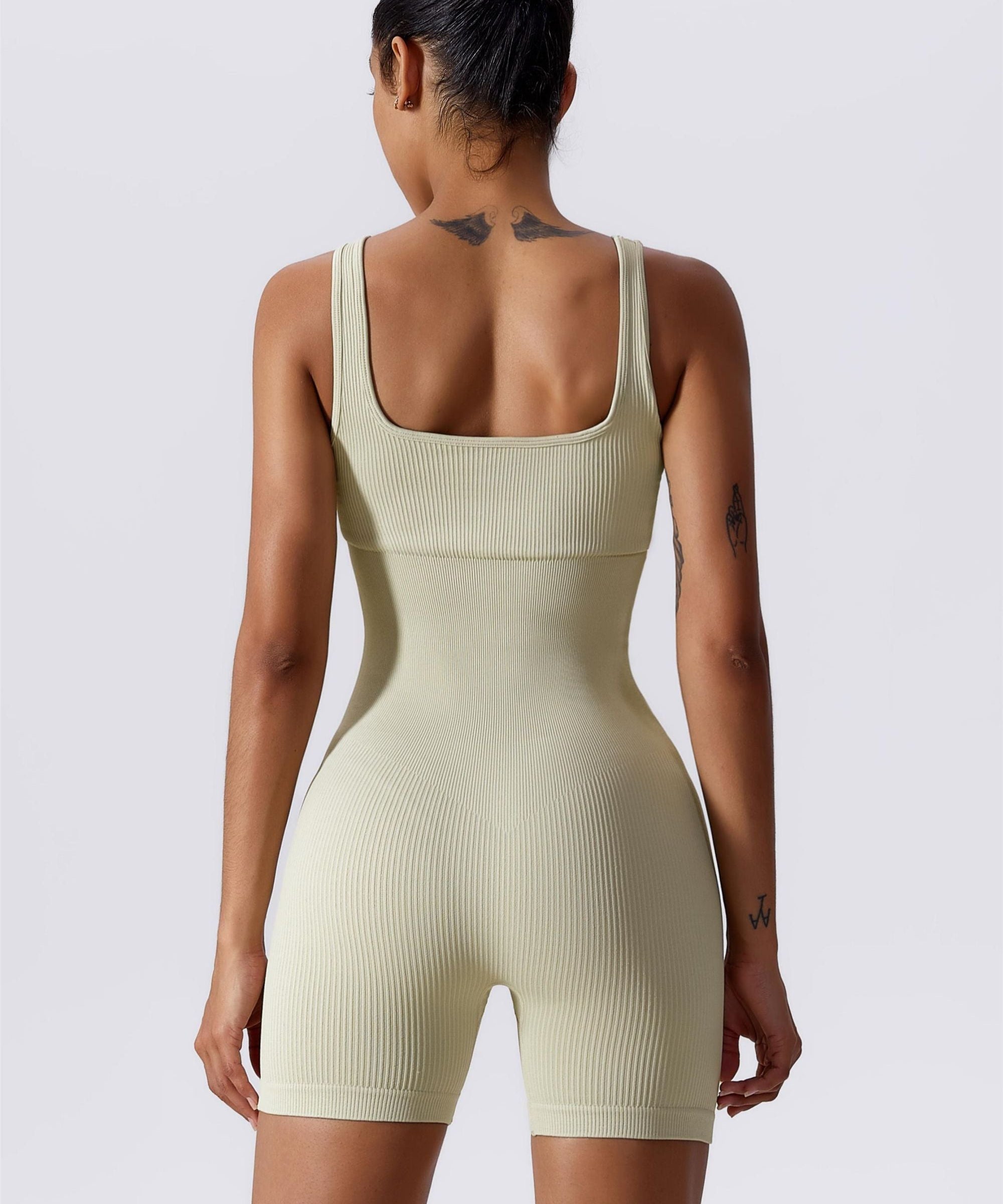 Ribbed Sculpted Scoop Neck Open Back Shortsie by bornfocus