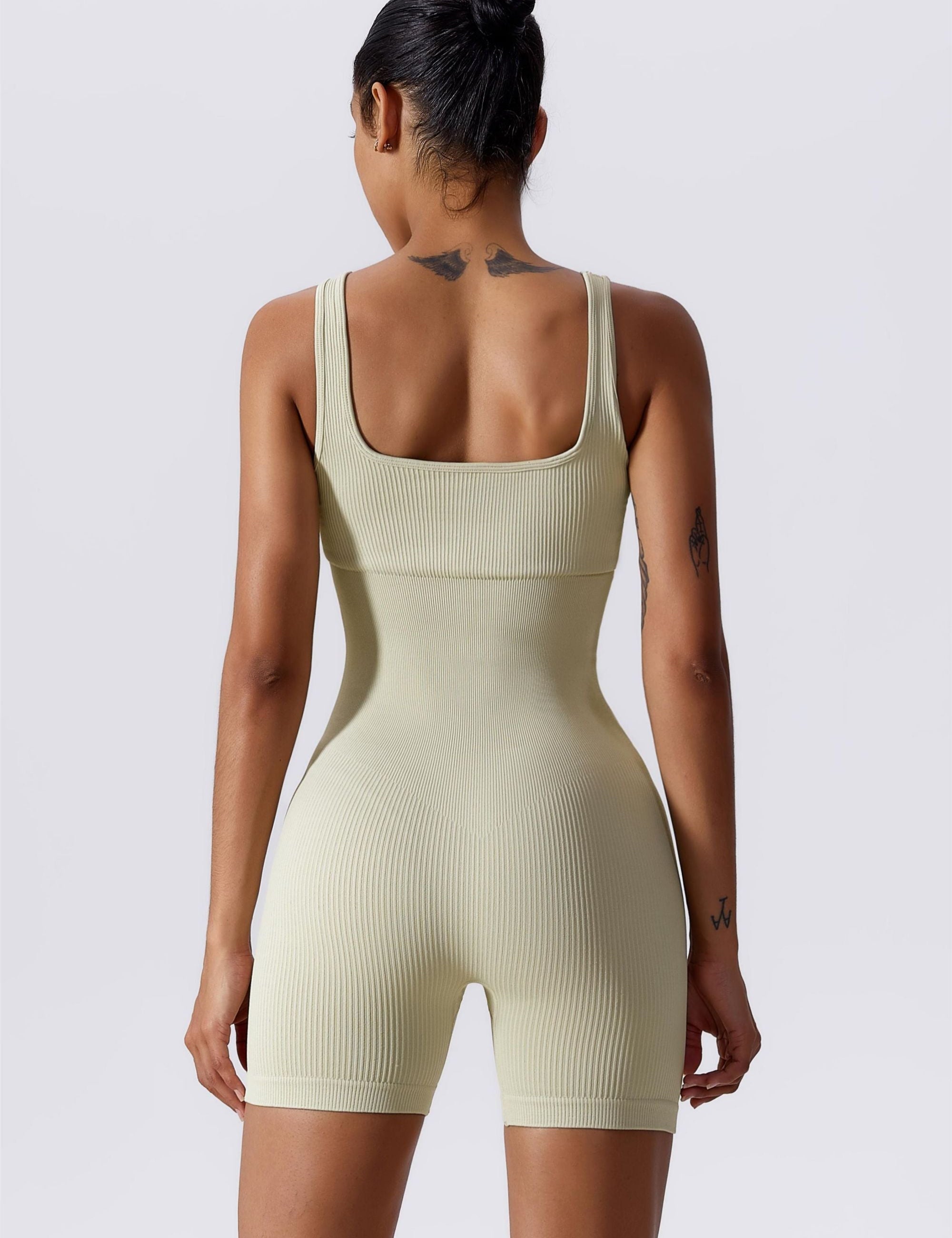 Ribbed Sculpted Scoop Neck Open Back Shortsie by bornfocus